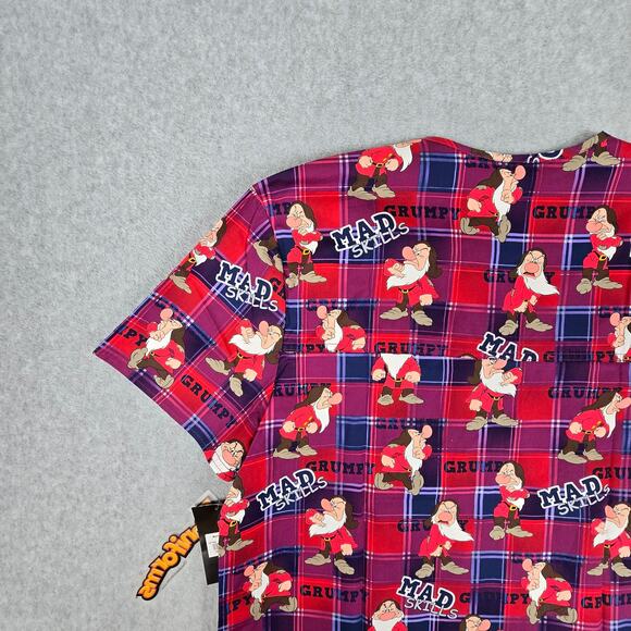 NWT Disney Mens Medium Grumpy Print 3-Pocket Scrub Top Tooniforms by Cherokee - Picture 14 of 16